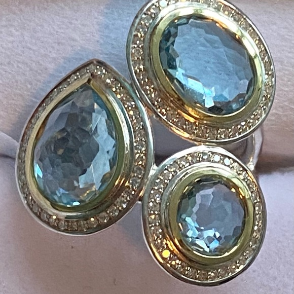 Ippolita blue topaz Diamond 18k sterling chimera rock candy ring size 7 $1800 - Picture 9 of 11